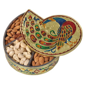 Peacock Shaped Handmade Meenakari Empty Dry Fruit Box - 7"X5.5" G.M.
